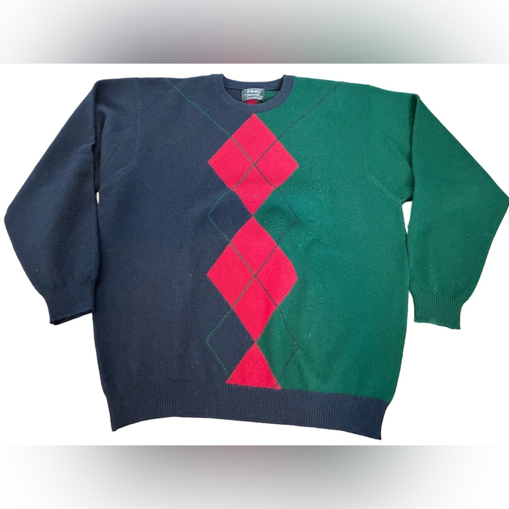 PING Golf 42 Men’s XL Navy Green Red Sweater Wool & Cashmere Knit Argyle Design